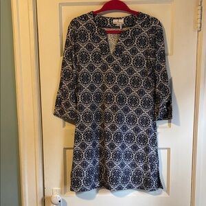 Jude Connally Navy Patterned Split-Neck Tunic Top